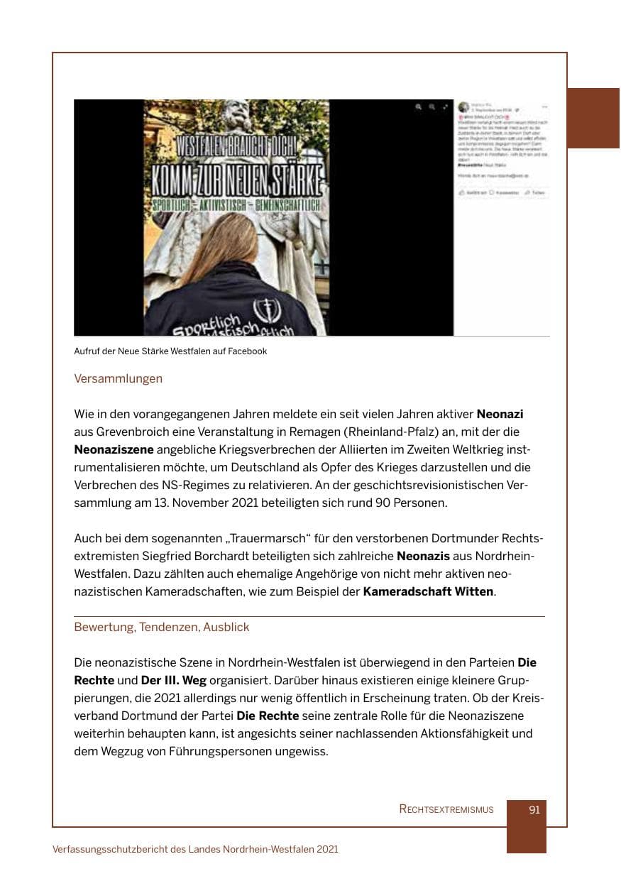 Seite 92 des Verfassungsschutzbericht 2021 Nordrhein-Westfalen