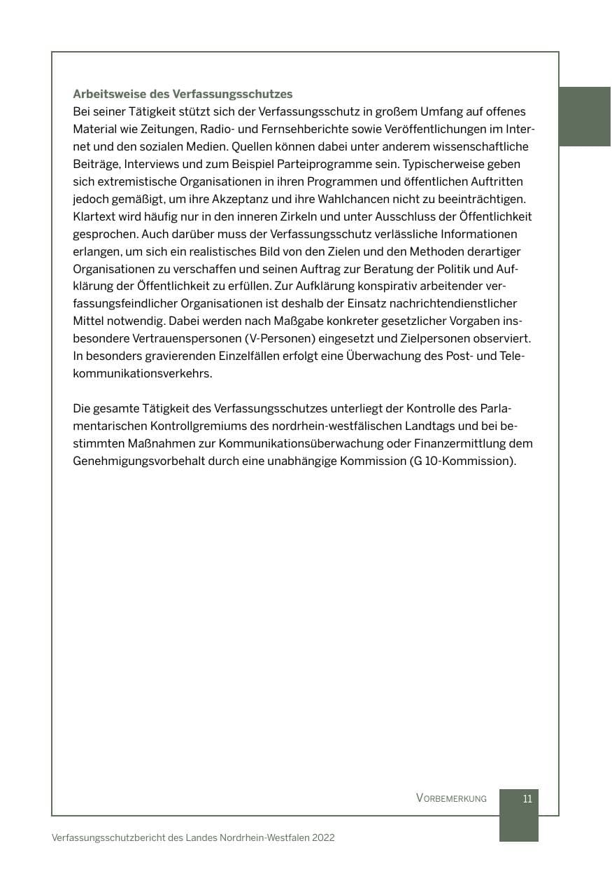 Seite 11 des Verfassungsschutzbericht 2022 Nordrhein-Westfalen