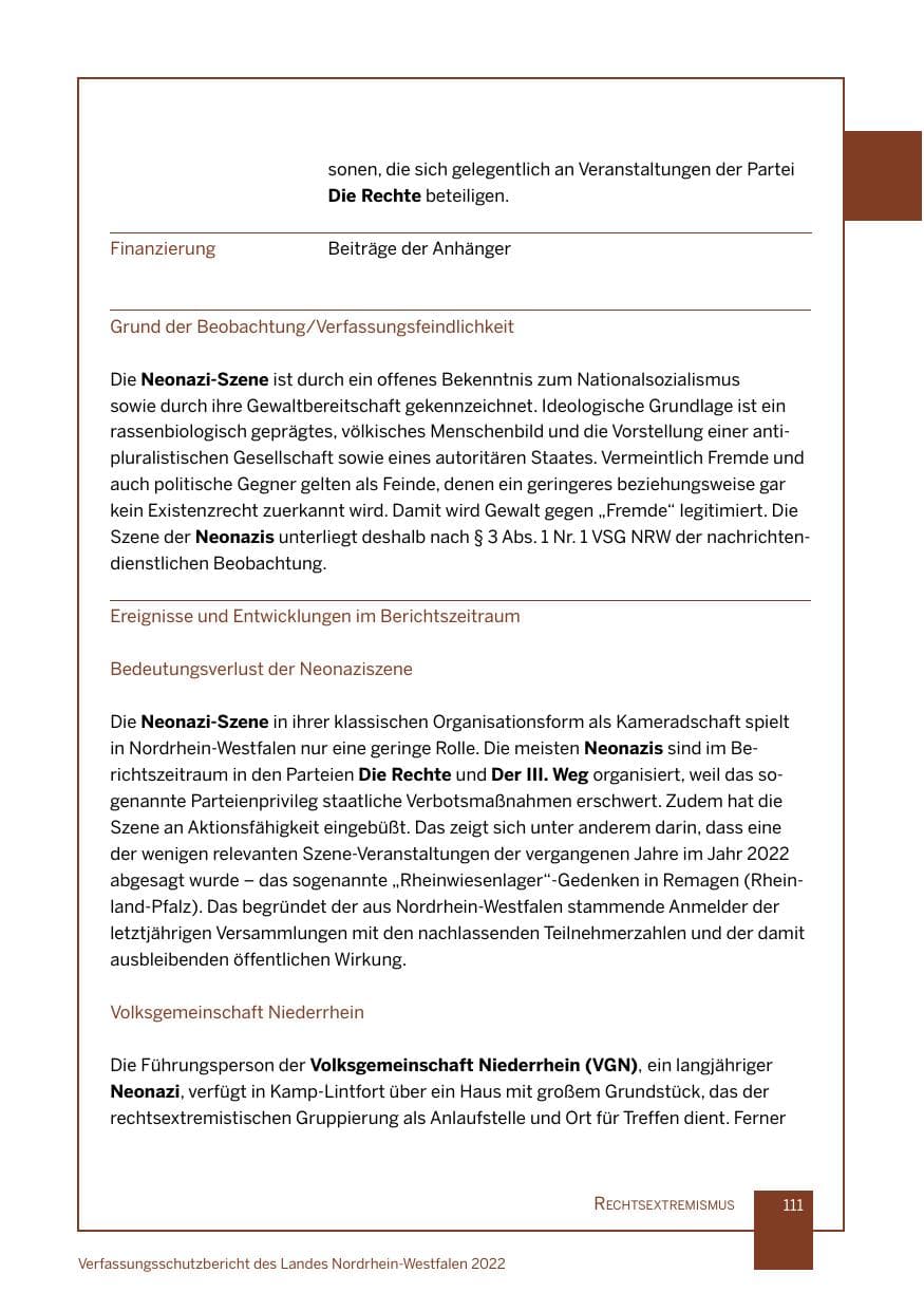 Seite 111 des Verfassungsschutzbericht 2022 Nordrhein-Westfalen