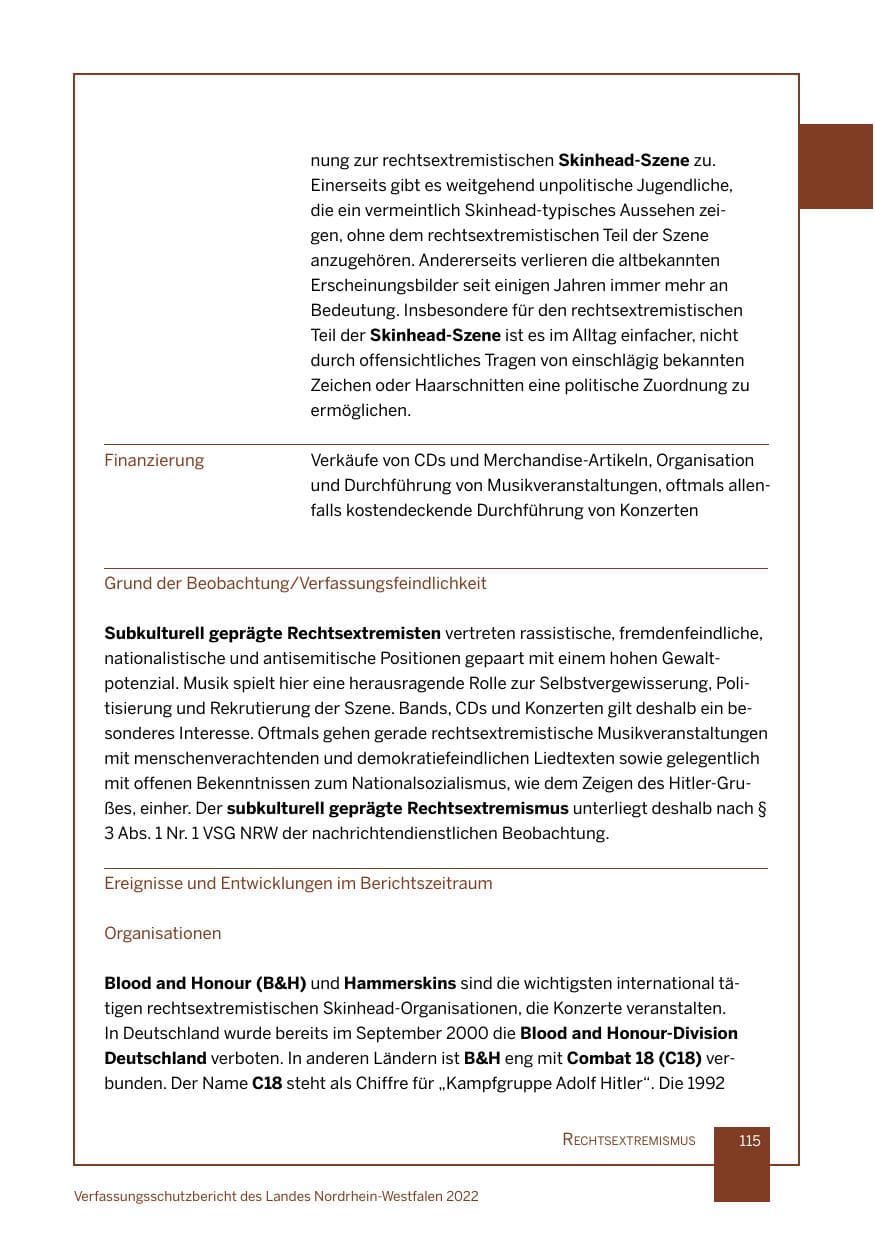 Seite 115 des Verfassungsschutzbericht 2022 Nordrhein-Westfalen