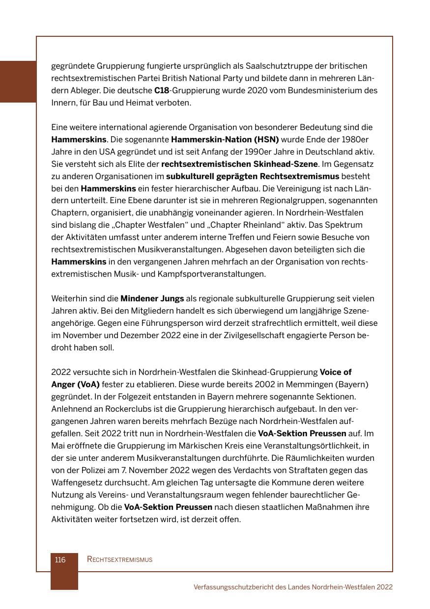 Seite 116 des Verfassungsschutzbericht 2022 Nordrhein-Westfalen