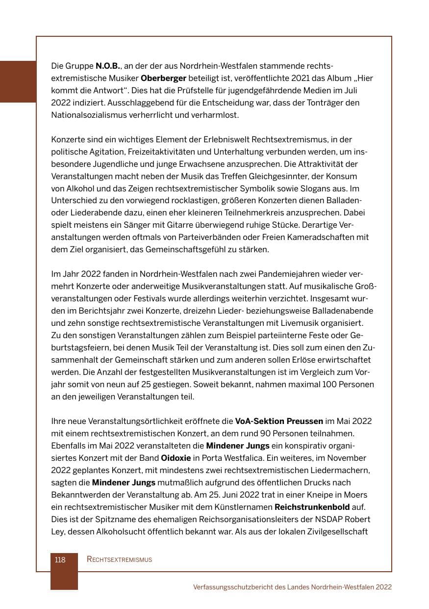 Seite 118 des Verfassungsschutzbericht 2022 Nordrhein-Westfalen