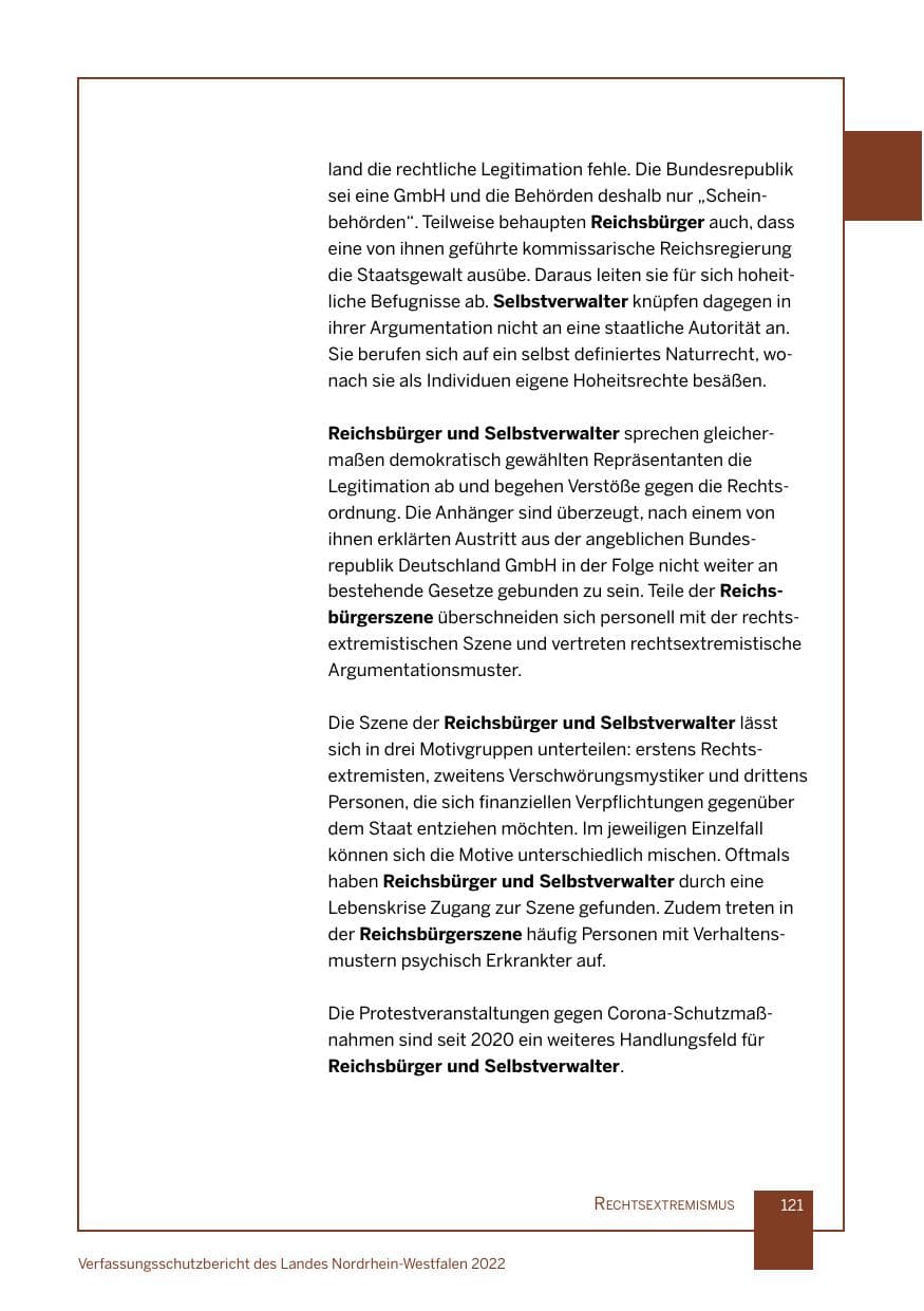Seite 121 des Verfassungsschutzbericht 2022 Nordrhein-Westfalen