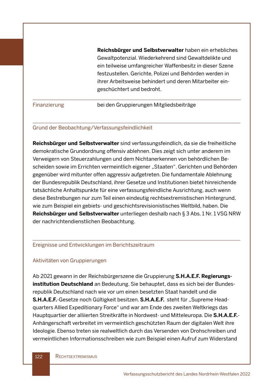 Seite 122 des Verfassungsschutzbericht 2022 Nordrhein-Westfalen