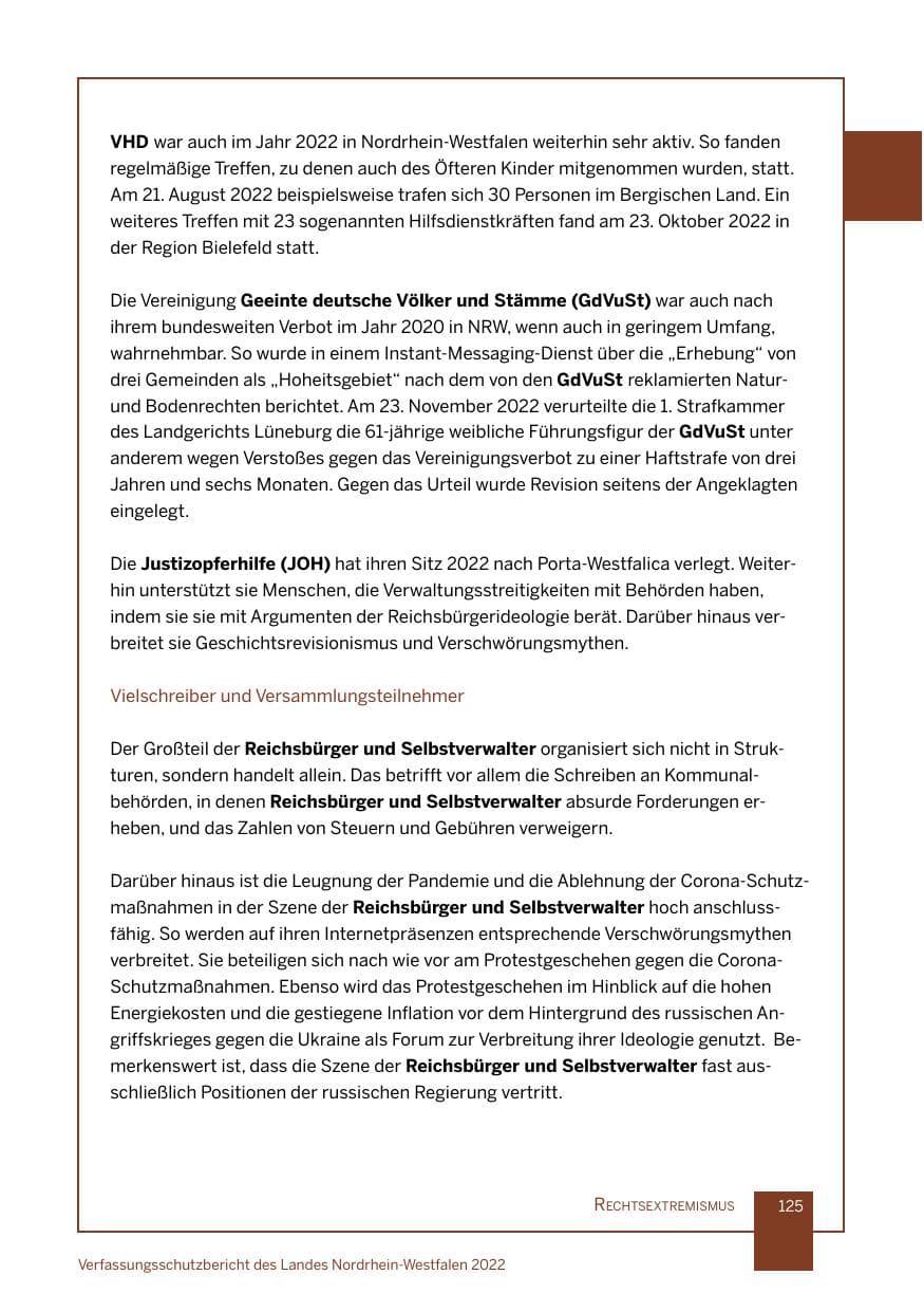 Seite 125 des Verfassungsschutzbericht 2022 Nordrhein-Westfalen