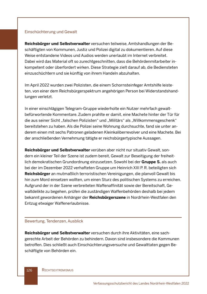 Seite 126 des Verfassungsschutzbericht 2022 Nordrhein-Westfalen