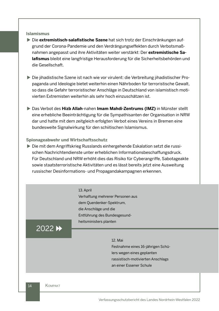 Seite 14 des Verfassungsschutzbericht 2022 Nordrhein-Westfalen