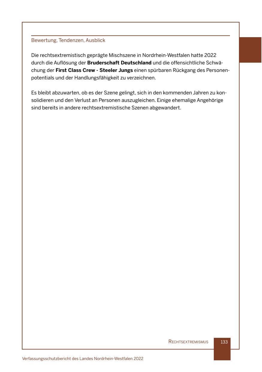 Seite 133 des Verfassungsschutzbericht 2022 Nordrhein-Westfalen