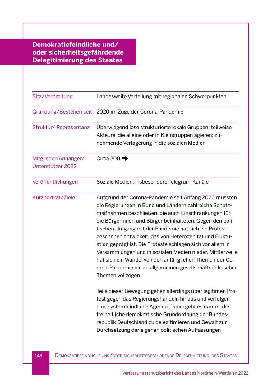 Seite 148 des Verfassungsschutzbericht 2022 Nordrhein-Westfalen