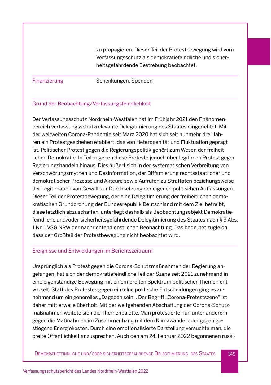 Seite 149 des Verfassungsschutzbericht 2022 Nordrhein-Westfalen