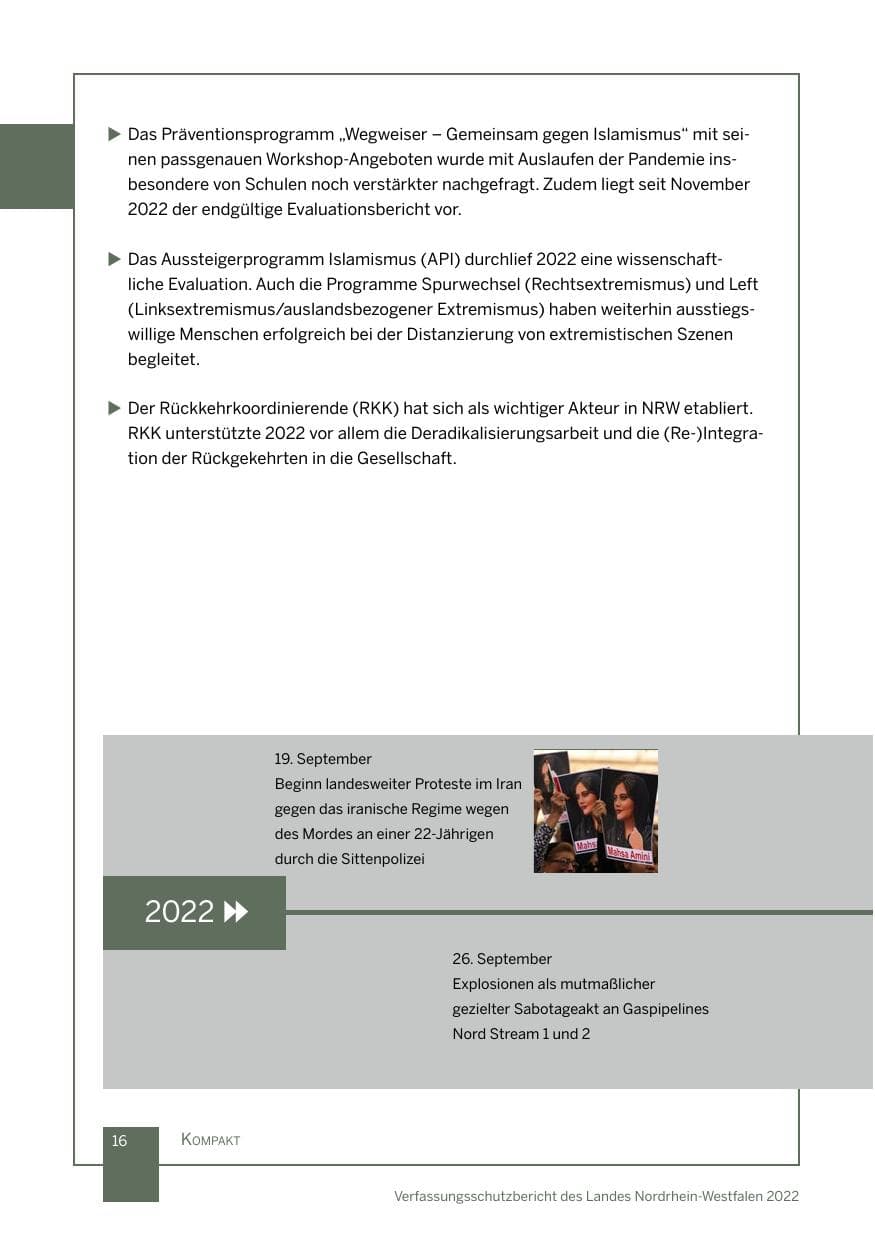 Seite 16 des Verfassungsschutzbericht 2022 Nordrhein-Westfalen
