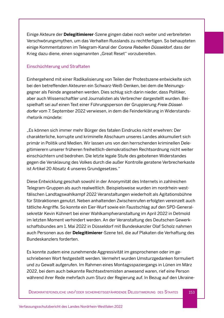Seite 153 des Verfassungsschutzbericht 2022 Nordrhein-Westfalen