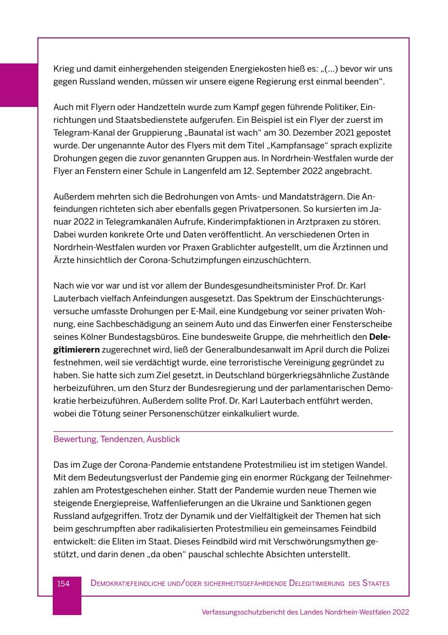 Seite 154 des Verfassungsschutzbericht 2022 Nordrhein-Westfalen