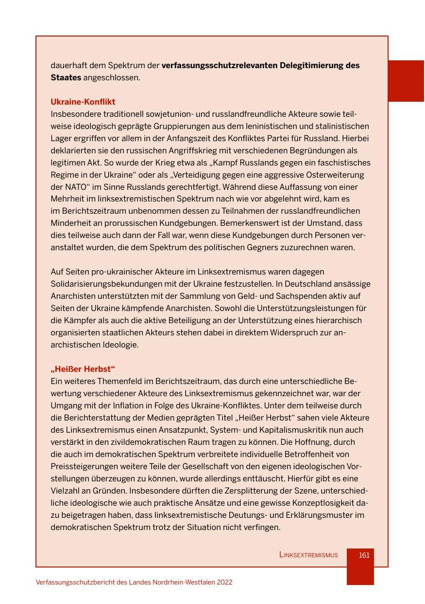 Seite 161 des Verfassungsschutzbericht 2022 Nordrhein-Westfalen