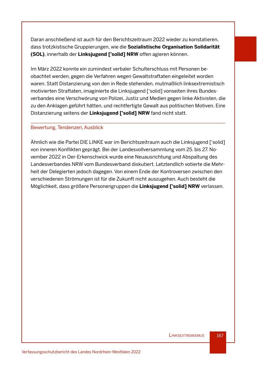 Seite 167 des Verfassungsschutzbericht 2022 Nordrhein-Westfalen