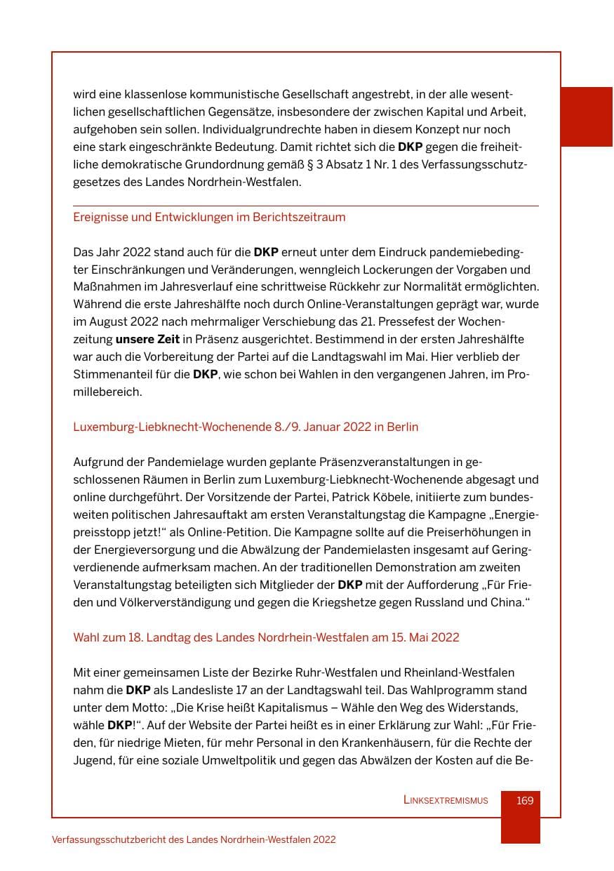 Seite 169 des Verfassungsschutzbericht 2022 Nordrhein-Westfalen
