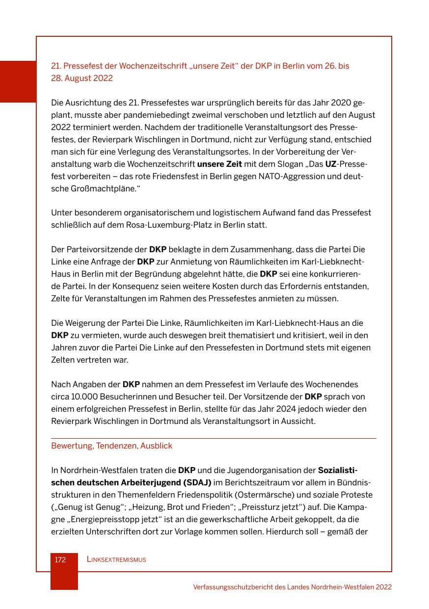 Seite 172 des Verfassungsschutzbericht 2022 Nordrhein-Westfalen