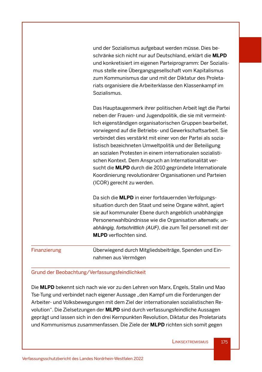 Seite 175 des Verfassungsschutzbericht 2022 Nordrhein-Westfalen