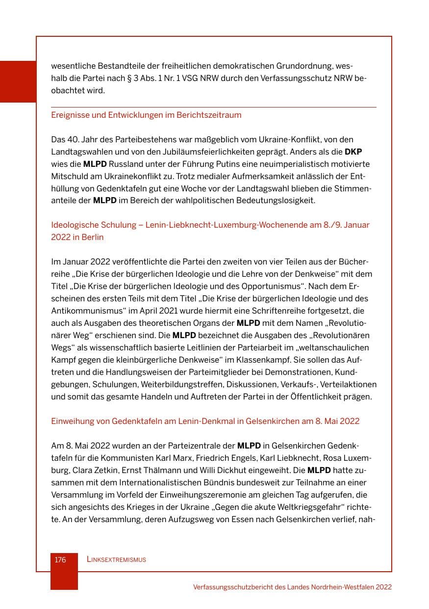 Seite 176 des Verfassungsschutzbericht 2022 Nordrhein-Westfalen