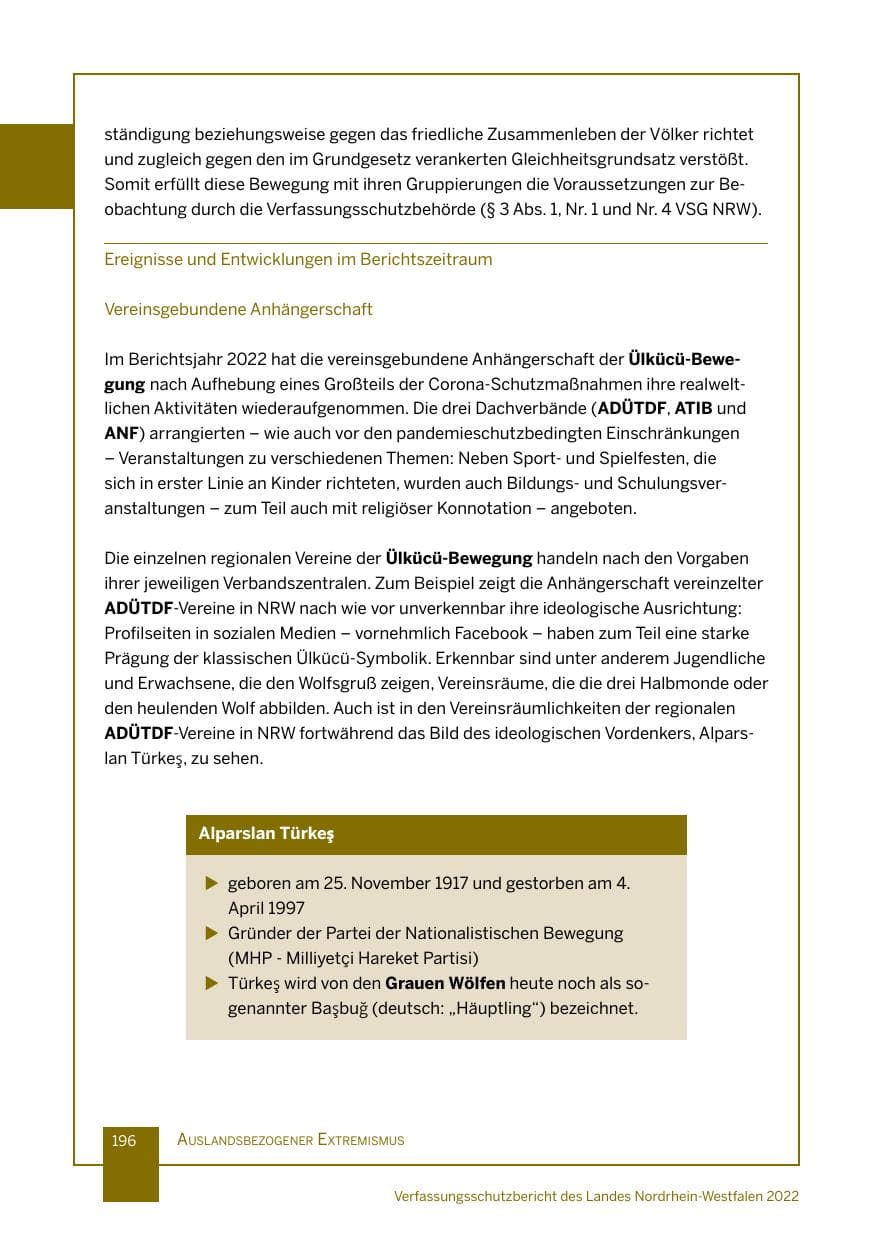 Seite 196 des Verfassungsschutzbericht 2022 Nordrhein-Westfalen