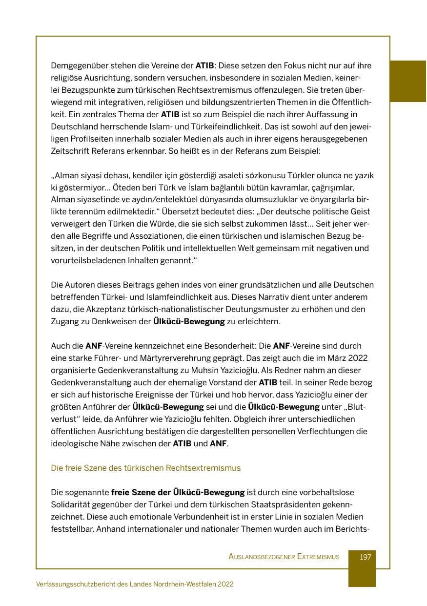 Seite 197 des Verfassungsschutzbericht 2022 Nordrhein-Westfalen