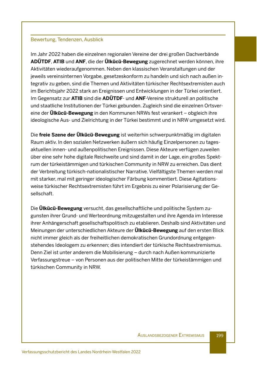 Seite 199 des Verfassungsschutzbericht 2022 Nordrhein-Westfalen