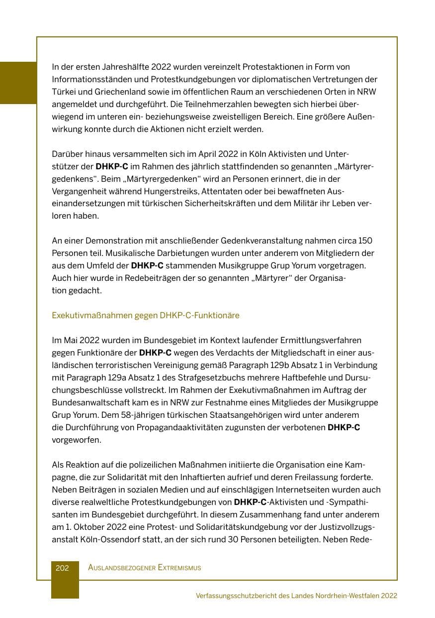 Seite 202 des Verfassungsschutzbericht 2022 Nordrhein-Westfalen