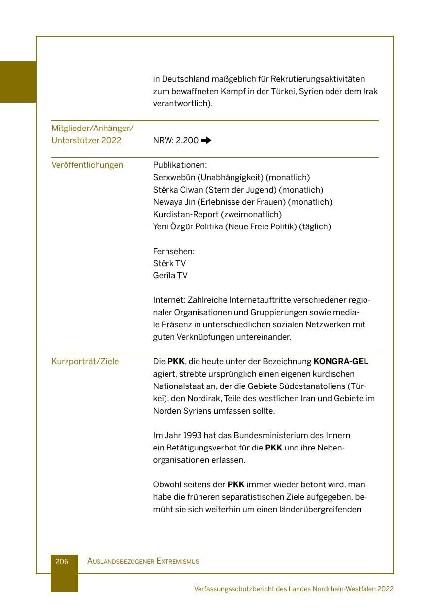 Seite 206 des Verfassungsschutzbericht 2022 Nordrhein-Westfalen