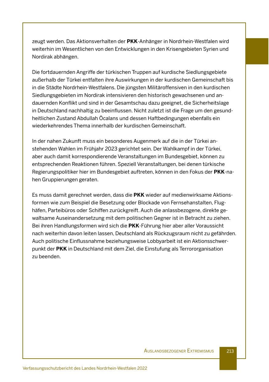 Seite 213 des Verfassungsschutzbericht 2022 Nordrhein-Westfalen