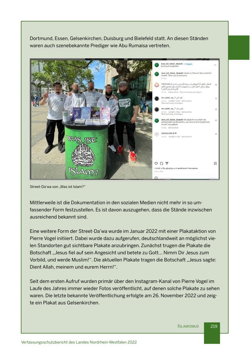 Seite 219 des Verfassungsschutzbericht 2022 Nordrhein-Westfalen