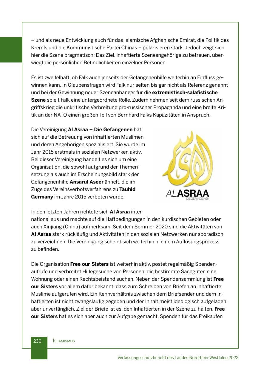Seite 230 des Verfassungsschutzbericht 2022 Nordrhein-Westfalen