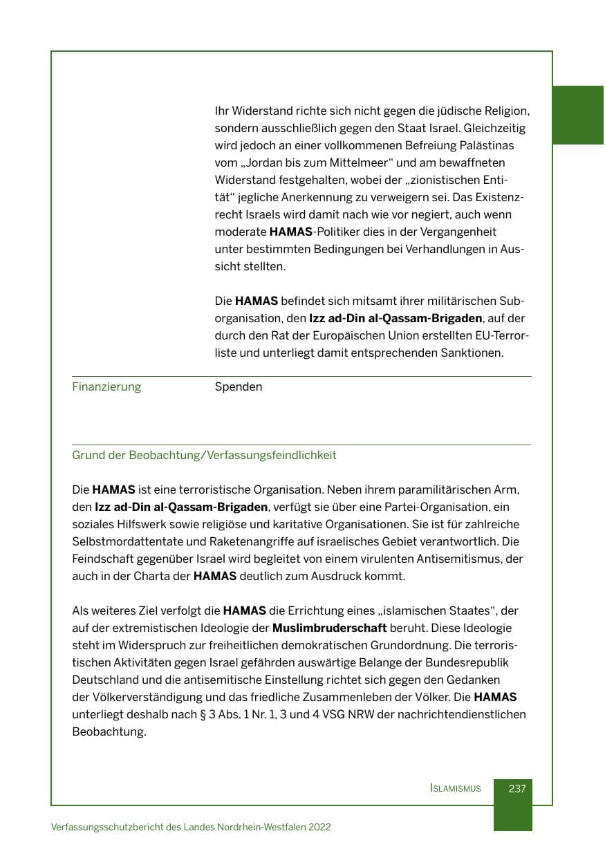 Seite 237 des Verfassungsschutzbericht 2022 Nordrhein-Westfalen