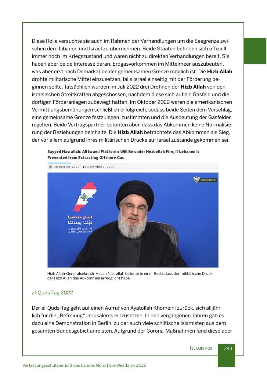 Seite 243 des Verfassungsschutzbericht 2022 Nordrhein-Westfalen