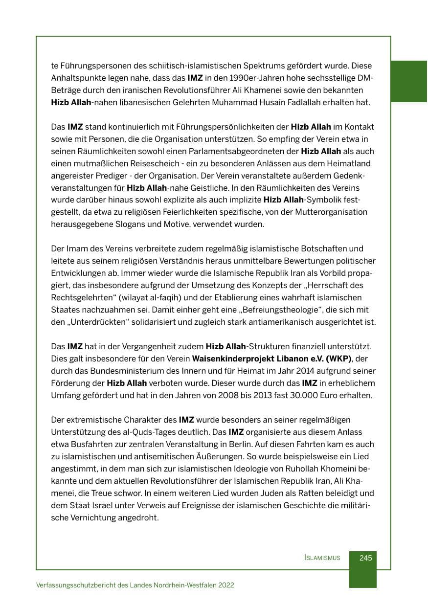 Seite 245 des Verfassungsschutzbericht 2022 Nordrhein-Westfalen