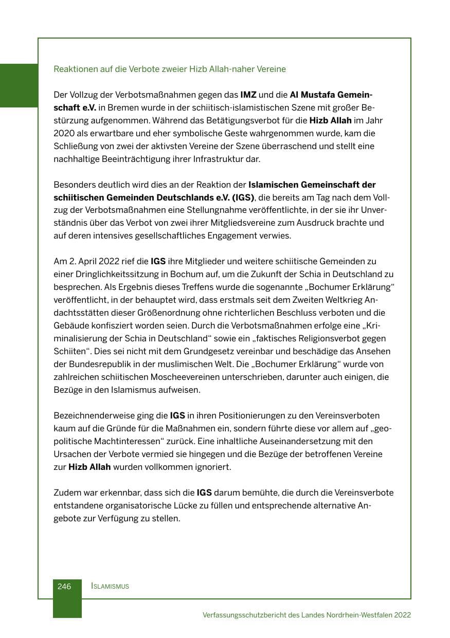 Seite 246 des Verfassungsschutzbericht 2022 Nordrhein-Westfalen