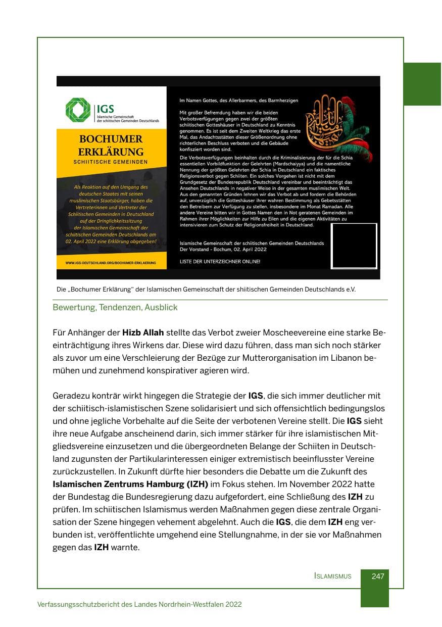 Seite 247 des Verfassungsschutzbericht 2022 Nordrhein-Westfalen