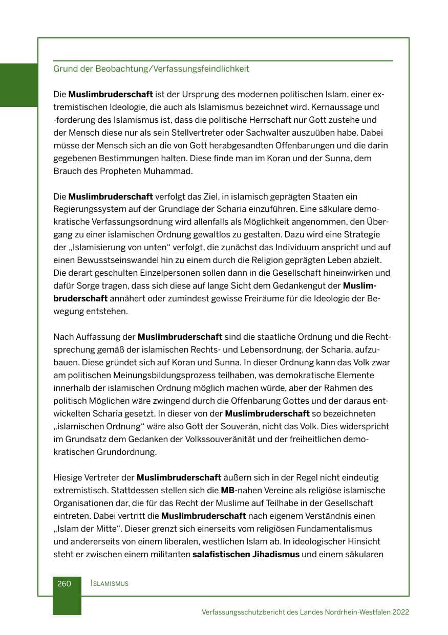 Seite 260 des Verfassungsschutzbericht 2022 Nordrhein-Westfalen