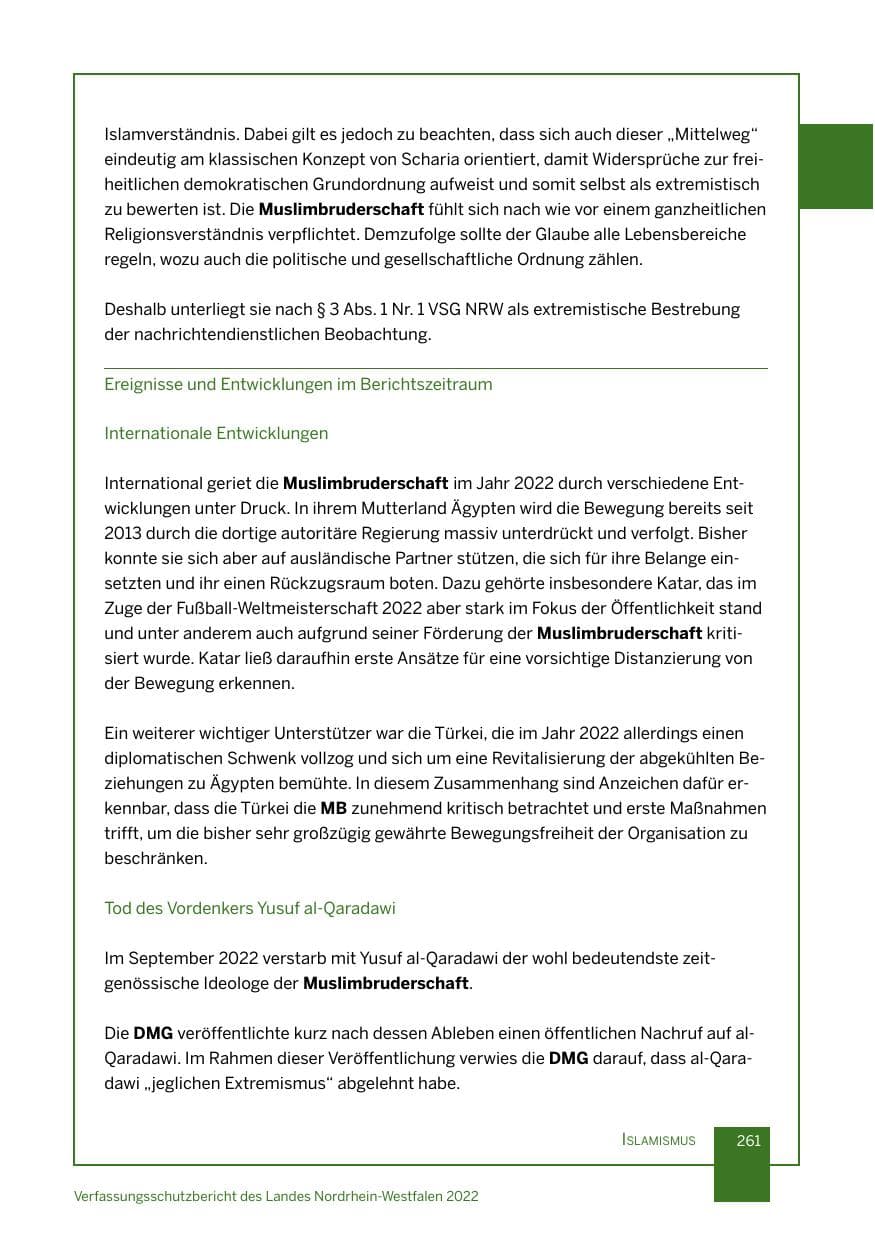 Seite 261 des Verfassungsschutzbericht 2022 Nordrhein-Westfalen