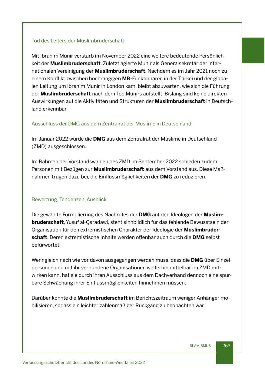 Seite 263 des Verfassungsschutzbericht 2022 Nordrhein-Westfalen