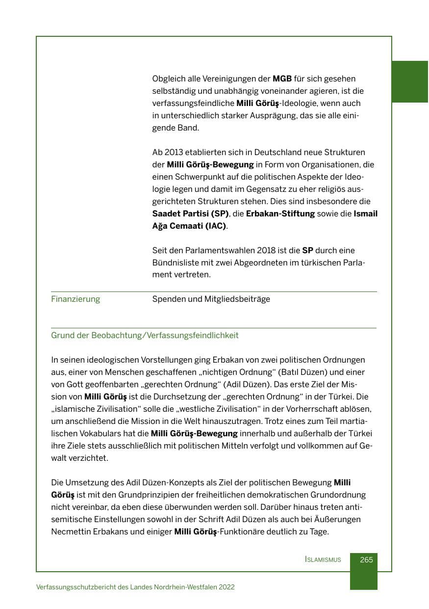 Seite 265 des Verfassungsschutzbericht 2022 Nordrhein-Westfalen