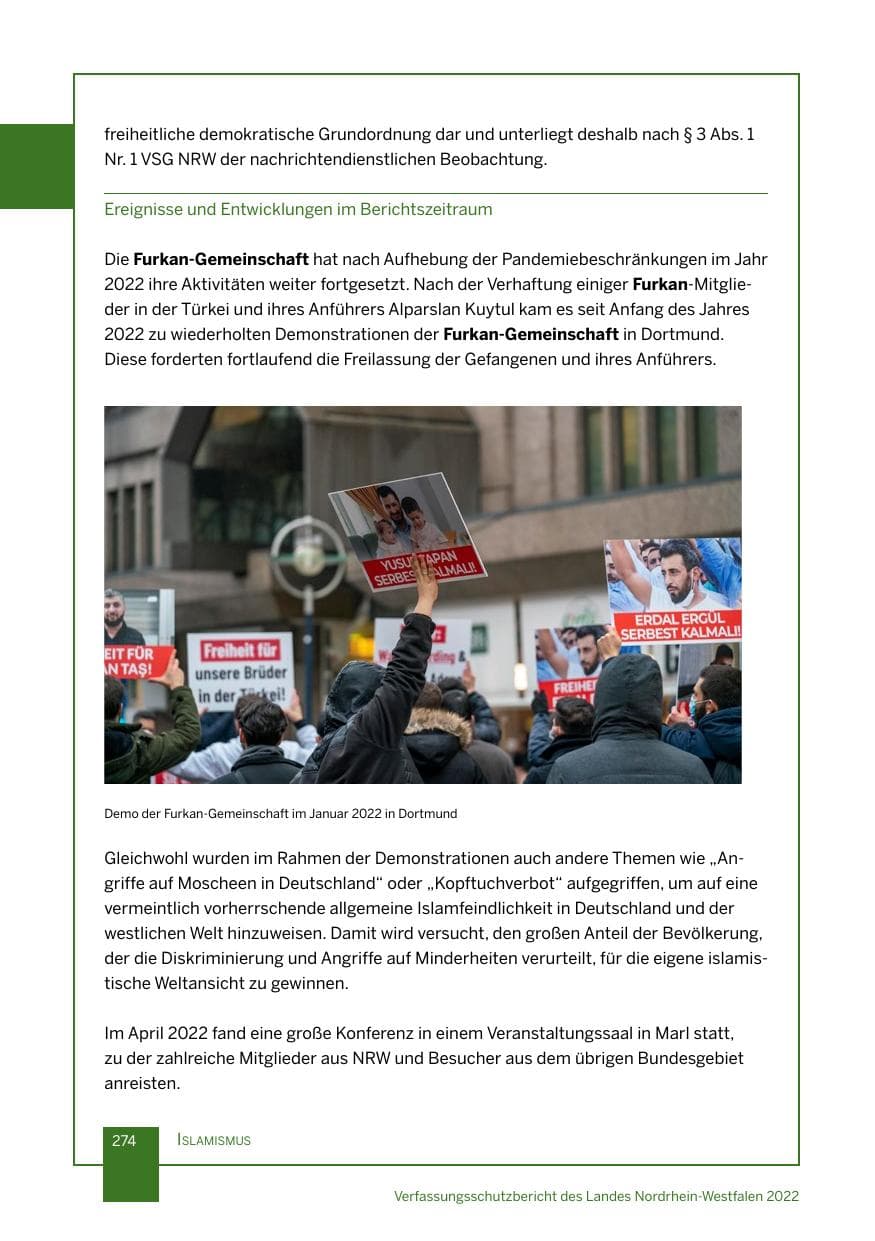 Seite 274 des Verfassungsschutzbericht 2022 Nordrhein-Westfalen
