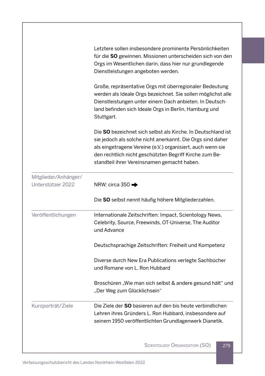 Seite 279 des Verfassungsschutzbericht 2022 Nordrhein-Westfalen