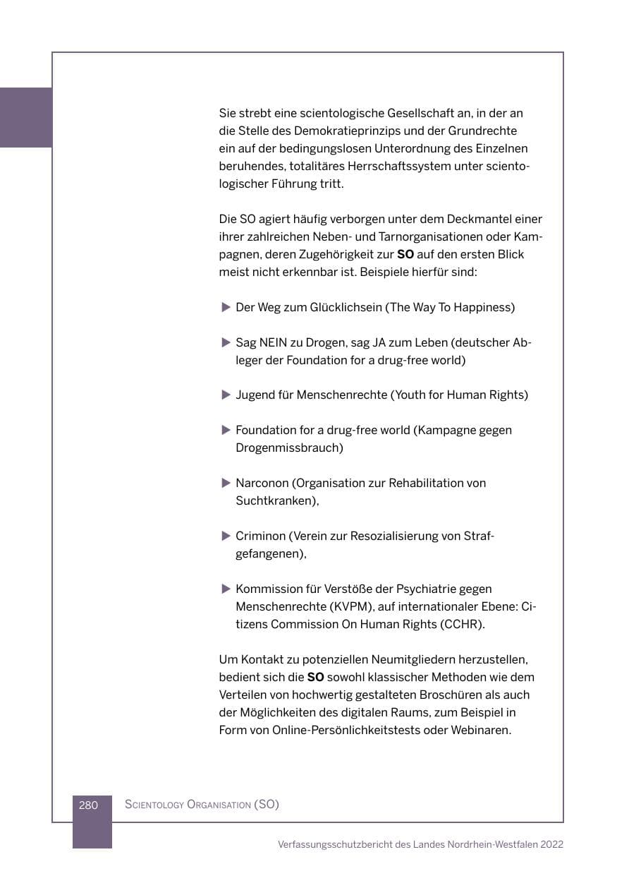 Seite 280 des Verfassungsschutzbericht 2022 Nordrhein-Westfalen