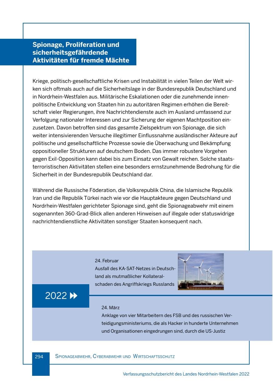 Seite 294 des Verfassungsschutzbericht 2022 Nordrhein-Westfalen