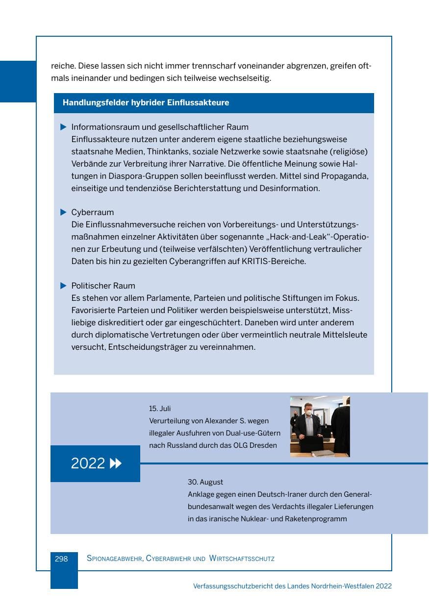 Seite 298 des Verfassungsschutzbericht 2022 Nordrhein-Westfalen