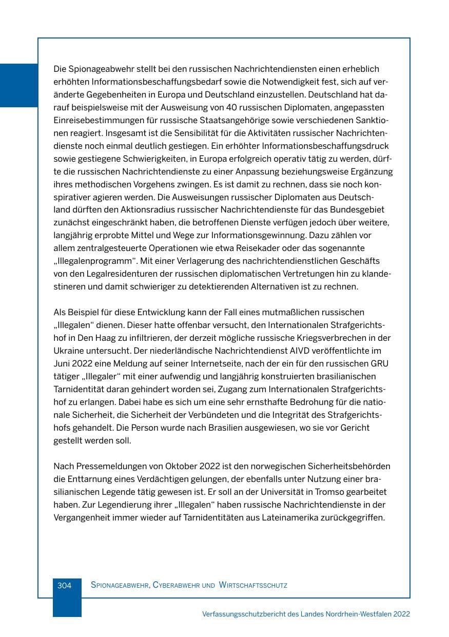 Seite 304 des Verfassungsschutzbericht 2022 Nordrhein-Westfalen