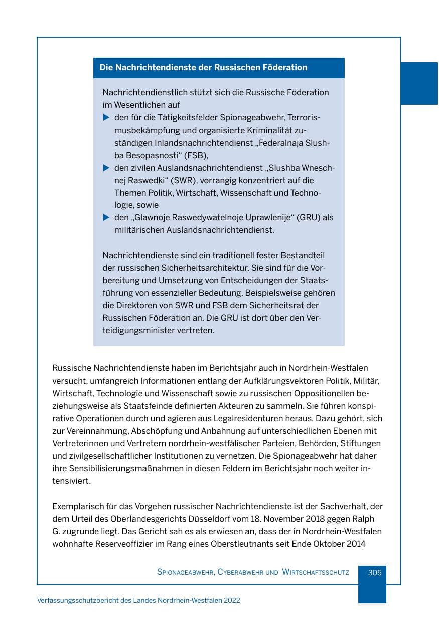 Seite 305 des Verfassungsschutzbericht 2022 Nordrhein-Westfalen