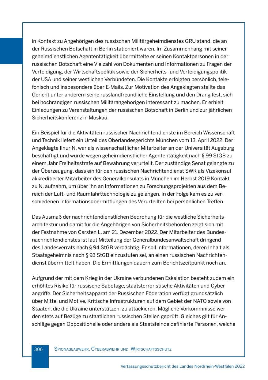 Seite 306 des Verfassungsschutzbericht 2022 Nordrhein-Westfalen