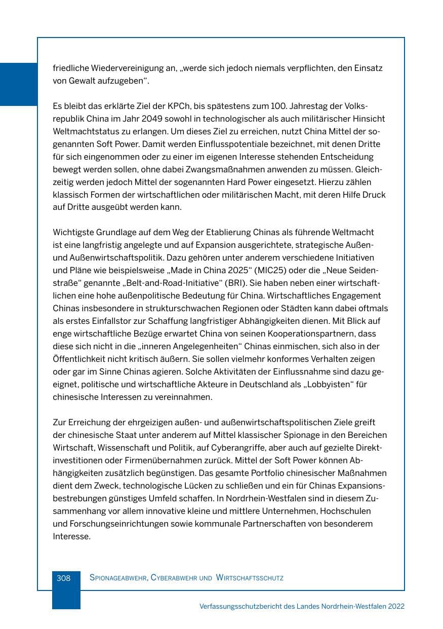 Seite 308 des Verfassungsschutzbericht 2022 Nordrhein-Westfalen