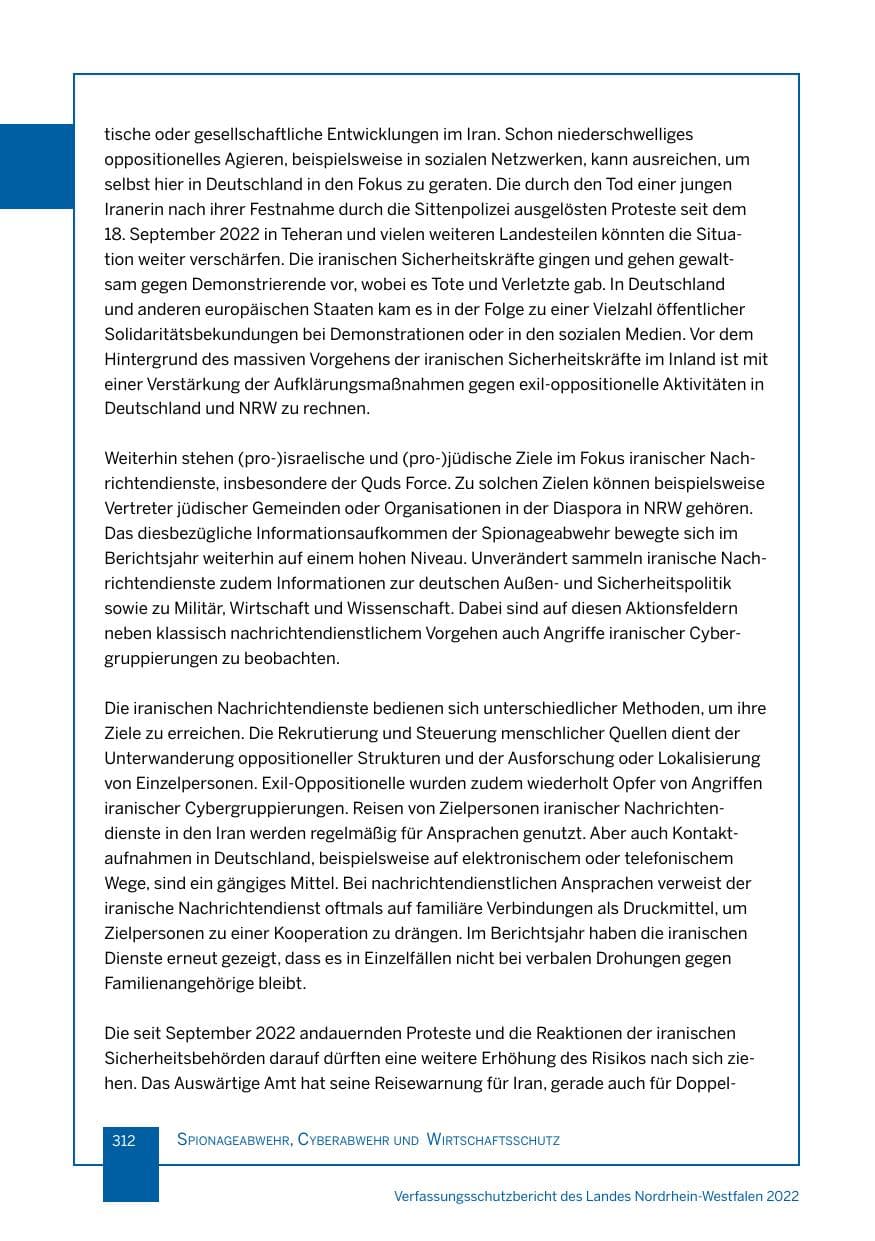 Seite 312 des Verfassungsschutzbericht 2022 Nordrhein-Westfalen